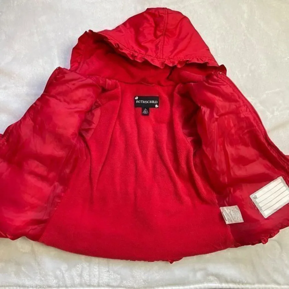 Rothschild Girl's Red Flower Pocket Full Zip Puffer Jacket Toddler‎ Size 4T